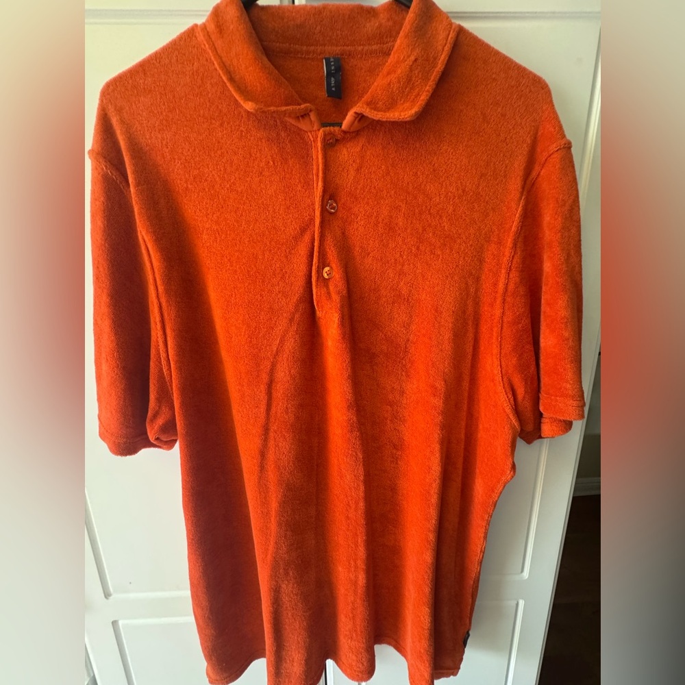 Vintage Rust Orange Terry Cloth Polo Shirt – Retro & Unique